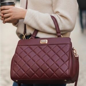 Badgley Mischka Quilted Vegan Leather Tote in Wine / Red NWT Retail $179